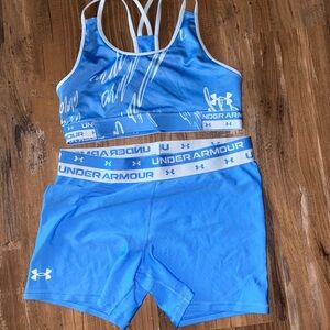 Under Armour Blue kids sports bra and shorts